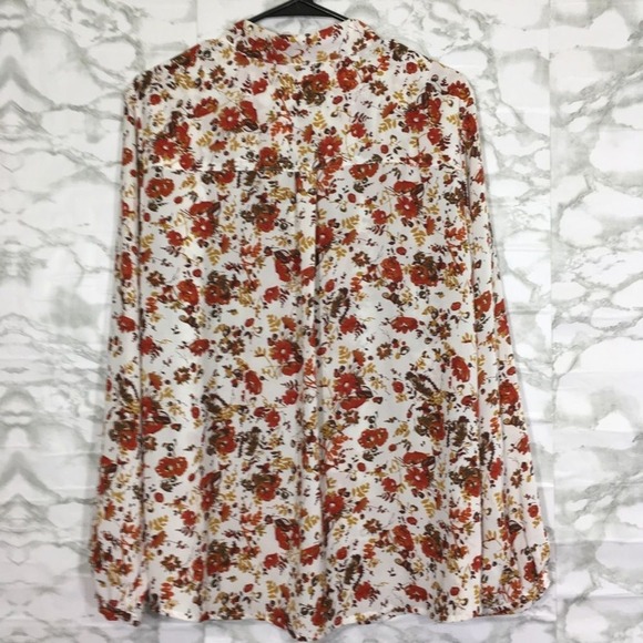 Adrianna Papell Womens XL Floral V-Neck Blouse Long Sleeve Rust Mustard - Picture 7 of 9